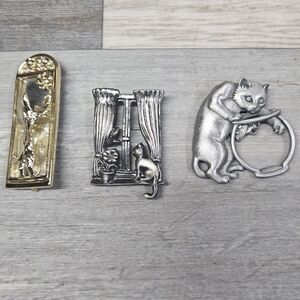 Lot Of 3 Vintage Cat Brooch Pins